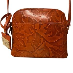 👜🌷 NWT Valentina Floral Embossed Leather Crossbody Burnished Brown Italy